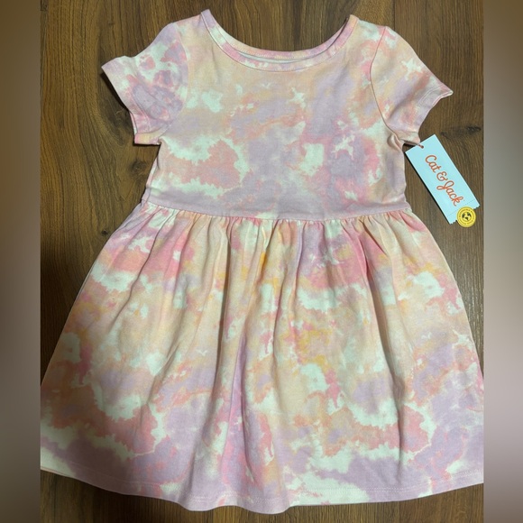Cat & Jack Toddler Girls Short Sleeve Dress - Warm Tie Dye 3t - Picture 4 of 4